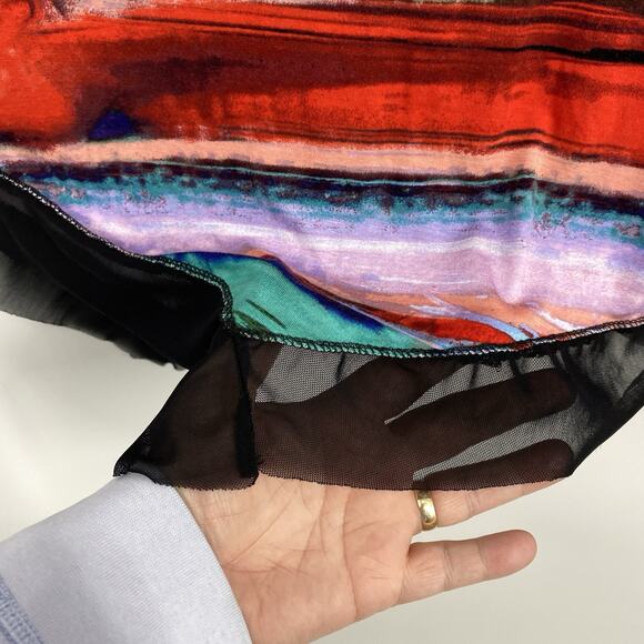 Cupio Mesh Trim Tunic Top size XL Scoop neck Colorful Artsy Stripes Pullove - Picture 7 of 12